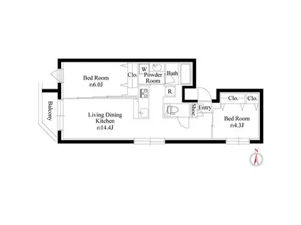 グランパセオ代々木上原II(2LDK/1階)の間取り写真