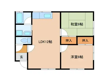 聖ハイツ第2(2LDK/1階)の間取り写真