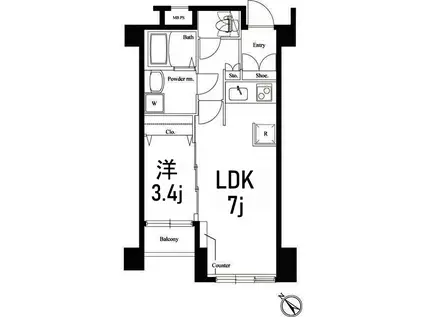 ヴェルト横濱石川町(1DK/3階)の間取り写真