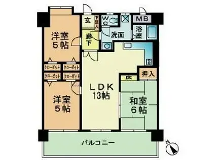 グランドパレス到津(3LDK/2階)の間取り写真