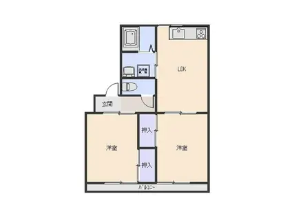 コンフレールみやこ(2LDK/2階)の間取り写真