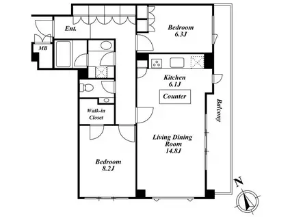 ガーデン東が丘アネックス(2LDK/1階)の間取り写真
