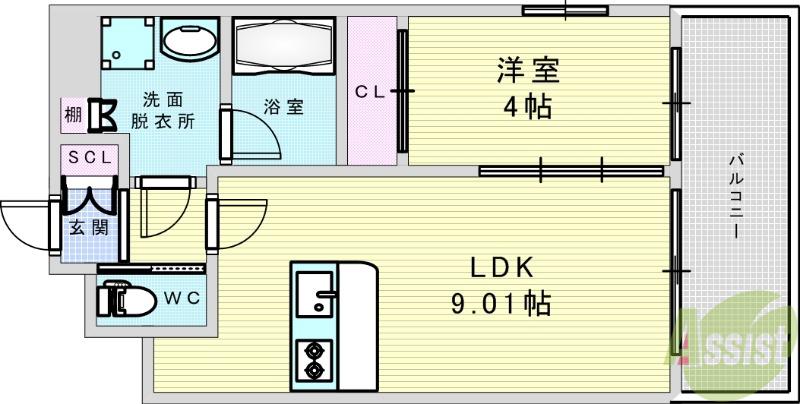 プレジオ緑地公園(1LDK/8階)の間取り写真