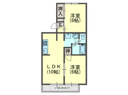 ヴィラ新宅(2LDK/1階)の間取り写真