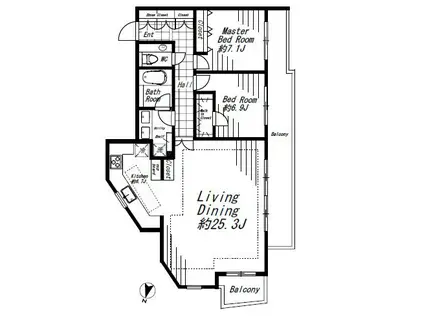 ビバリーホームズ広尾(2LDK/4階)の間取り写真