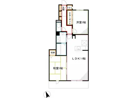 北野翠亭II(2LDK/1階)の間取り写真