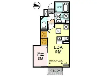 ラスール B棟(1LDK/1階)の間取り写真