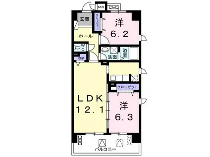 クレール コート(2LDK/4階)の間取り写真