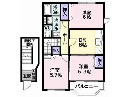 ビラ・シャルマン B(3DK/2階)の間取り写真