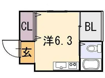 ゼファー文の里(ワンルーム/2階)の間取り写真