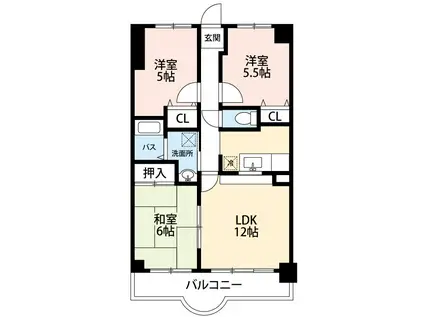茶臼山ハイツ(3LDK/9階)の間取り写真
