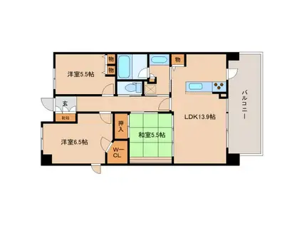 レイセニット奈良 グラン・ヴェルジェ(3LDK/6階)の間取り写真