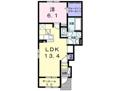 ヴィオラ 広丘II(1LDK/1階)の間取り写真