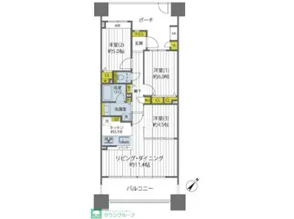 リボンシティレジデンス ウエストアリーナ(3LDK/16階)の間取り写真