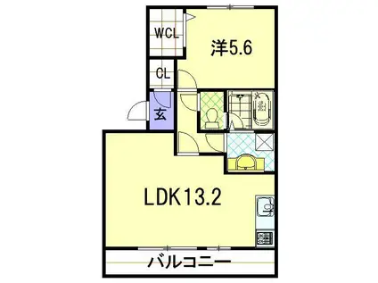 シェリエ立岩(1LDK/3階)の間取り写真