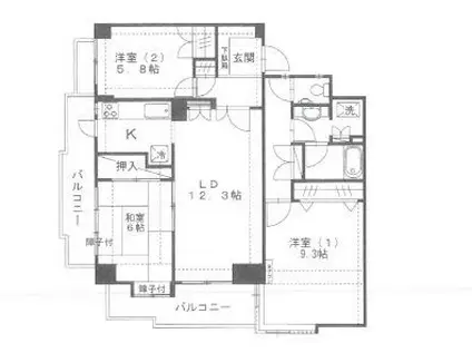 サンライズ鷺沼(3LDK/3階)の間取り写真