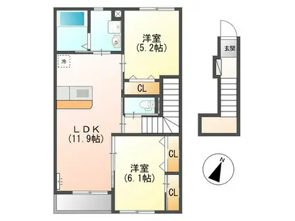 オーシャンコートB(2LDK/2階)の間取り写真