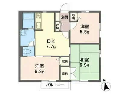 MSシーサイドプラザII(3DK/2階)の間取り写真