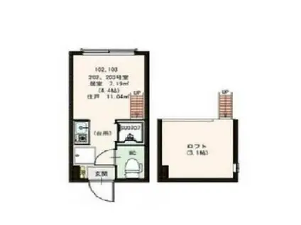 ココテラス(ワンルーム/1階)の間取り写真