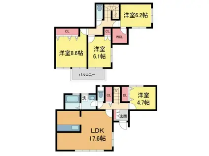 テラス芦屋(4LDK/1階)の間取り写真