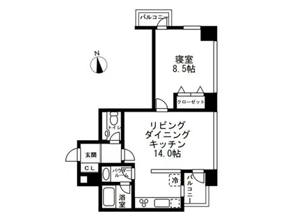 レジディアタワー麻布十番(1LDK/14階)の間取り写真