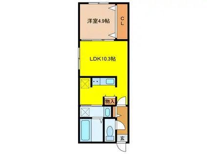 東雲2丁目2ー4B棟(1LDK/1階)の間取り写真