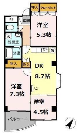レジデンス山崎(3DK/2階)の間取り写真