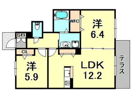 シャテーニュ上坂部(2LDK/1階)の間取り写真