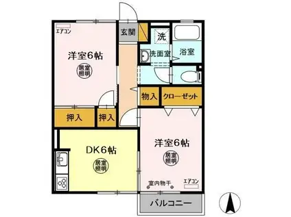 ルミエール B棟(2DK/1階)の間取り写真