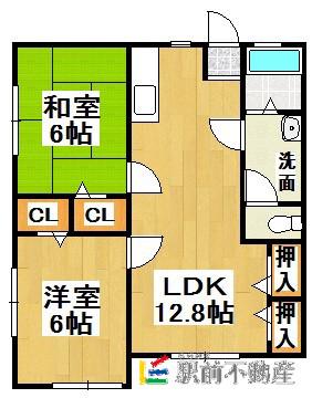 アンフィール原田(2LDK/2階)の間取り写真