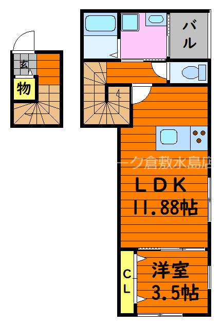 COCO上富井(1LDK/2階)の間取り写真