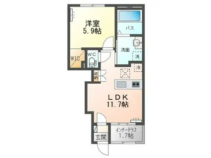 グランディス KUU I(1LDK/1階)の間取り写真