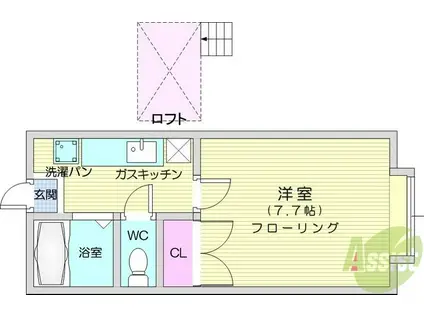 ホワイトキャッスル郡山ビレジB棟(1K/2階)の間取り写真