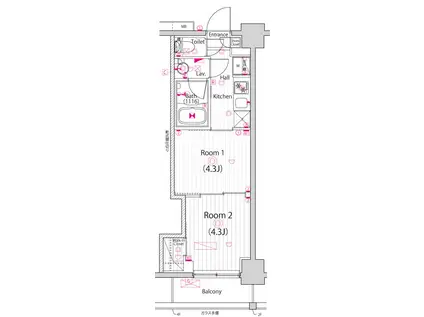 ガーラ・パークサイド亀戸(2K/4階)の間取り写真