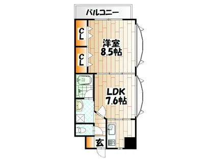 浅野ベイタワー(1LDK/3階)の間取り写真