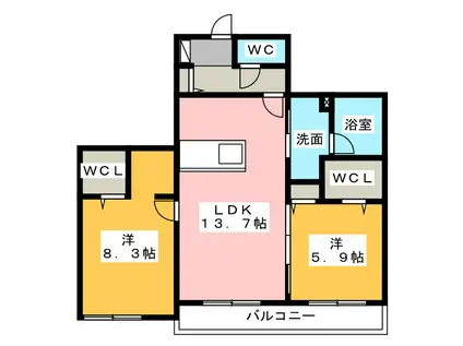 BELLE FORET(2LDK/3階)の間取り写真