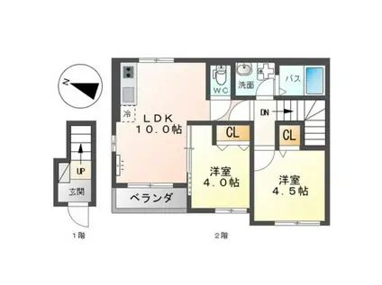 アヴァンティF(2LDK/2階)の間取り写真