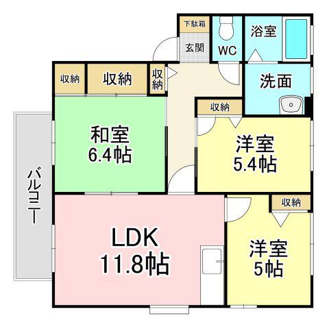 ディアス西天神(3LDK/2階)の間取り写真