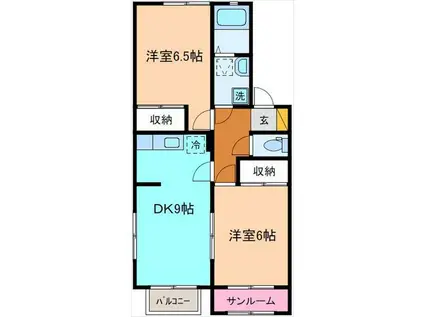 フレンドリー(2DK/1階)の間取り写真