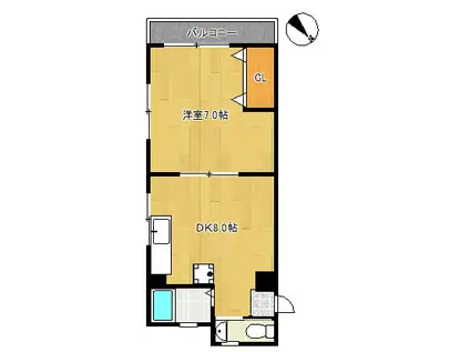 神山マンション(1DK/4階)の間取り写真