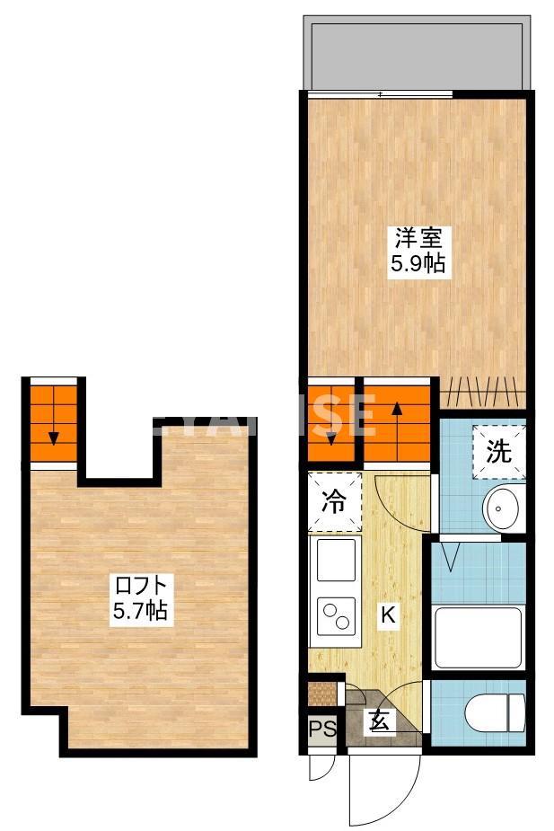 デ・クメール西小路(1SK/1階)の間取り写真