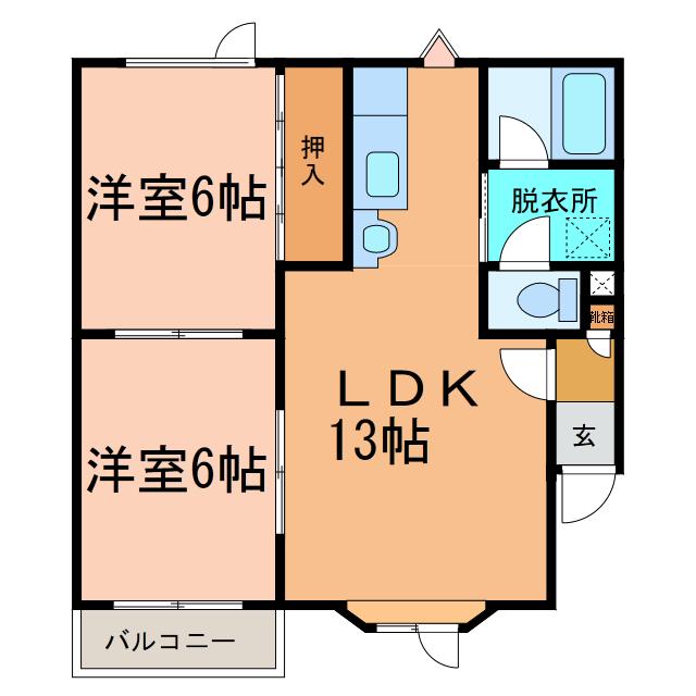 シオンハイツA(2LDK/2階)の間取り写真