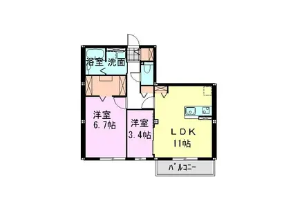 フェリアードII(2LDK/1階)の間取り写真