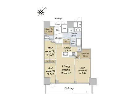 ジオタワー大阪十三(3LDK/16階)の間取り写真