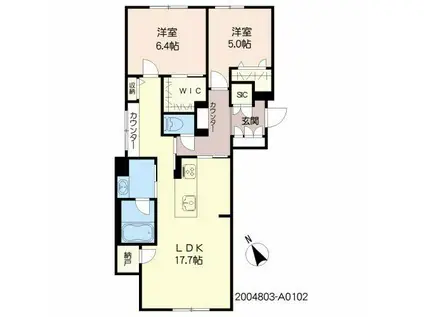 シャーメゾンステージ新成(2LDK/1階)の間取り写真