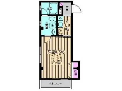 ウエスト HILLS(1K/2階)の間取り写真