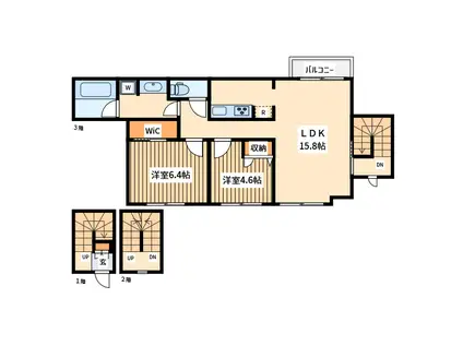 川崎市幸区東古市場計画(2LDK/3階)の間取り写真