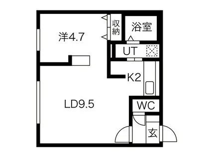 チケン北大前(1LDK/2階)の間取り写真