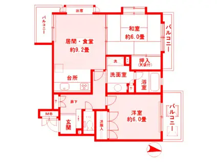 パーク・ノヴァ大船(2DK/4階)の間取り写真