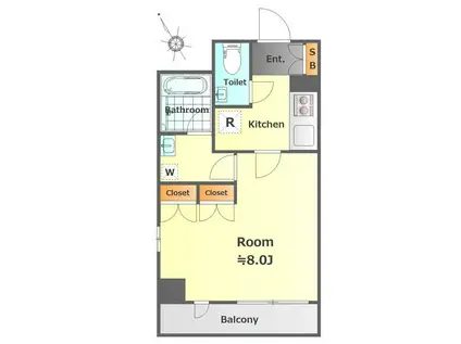 フォルトゥーナ洗足(1K/2階)の間取り写真